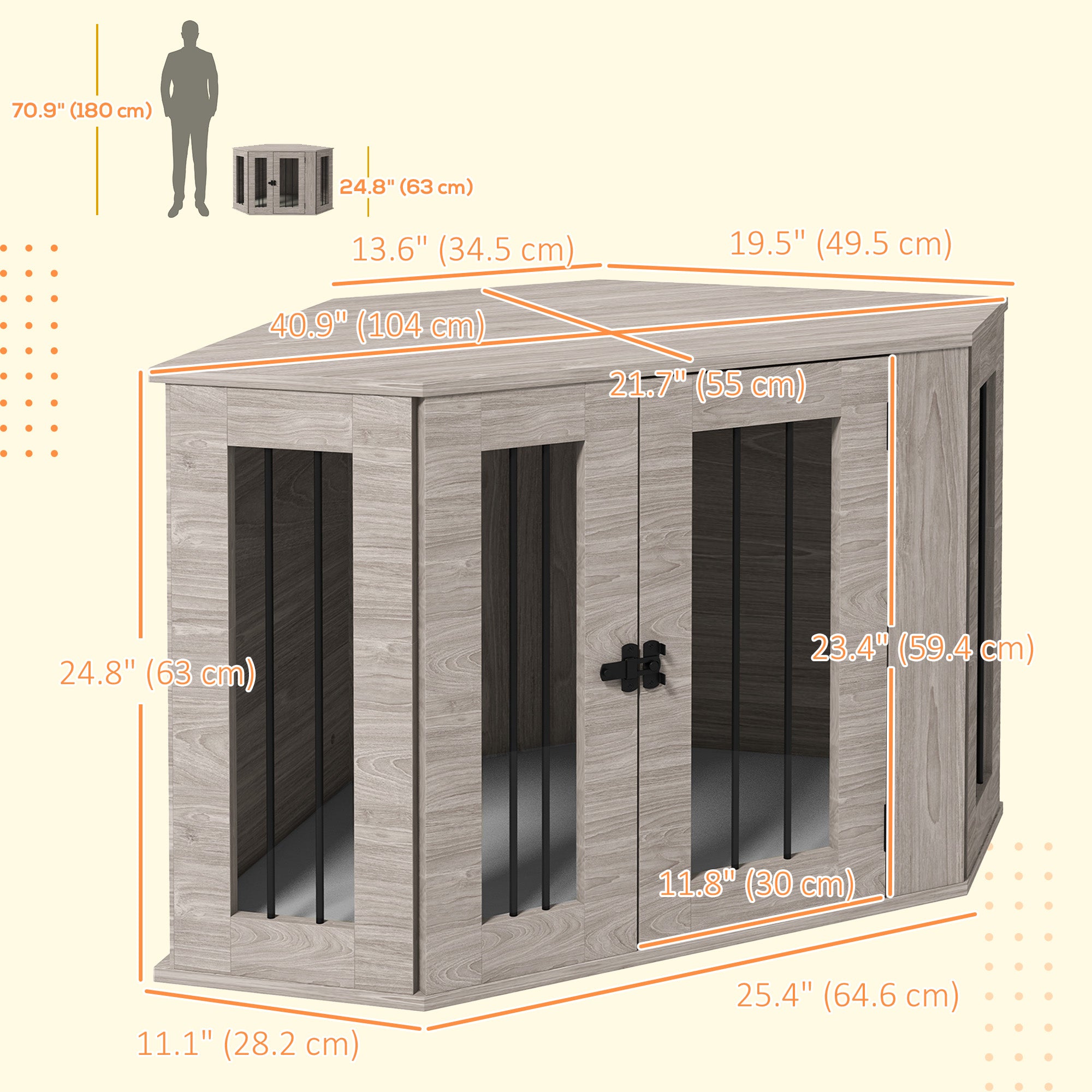 PawHut Dog Crate Furniture with Cushion, 41 Inch Corner Design Dog Crate End Table for Medium Dogs, Grey