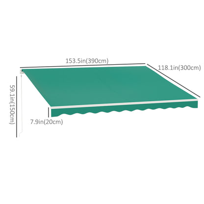 Outsunny 13' x 10' Electric Awning, Retractable Awning Sun Shade Shelter with Remote Controller, Manual Crank Handle and Aluminum Frame, for Deck, Balcony, Yard, Green