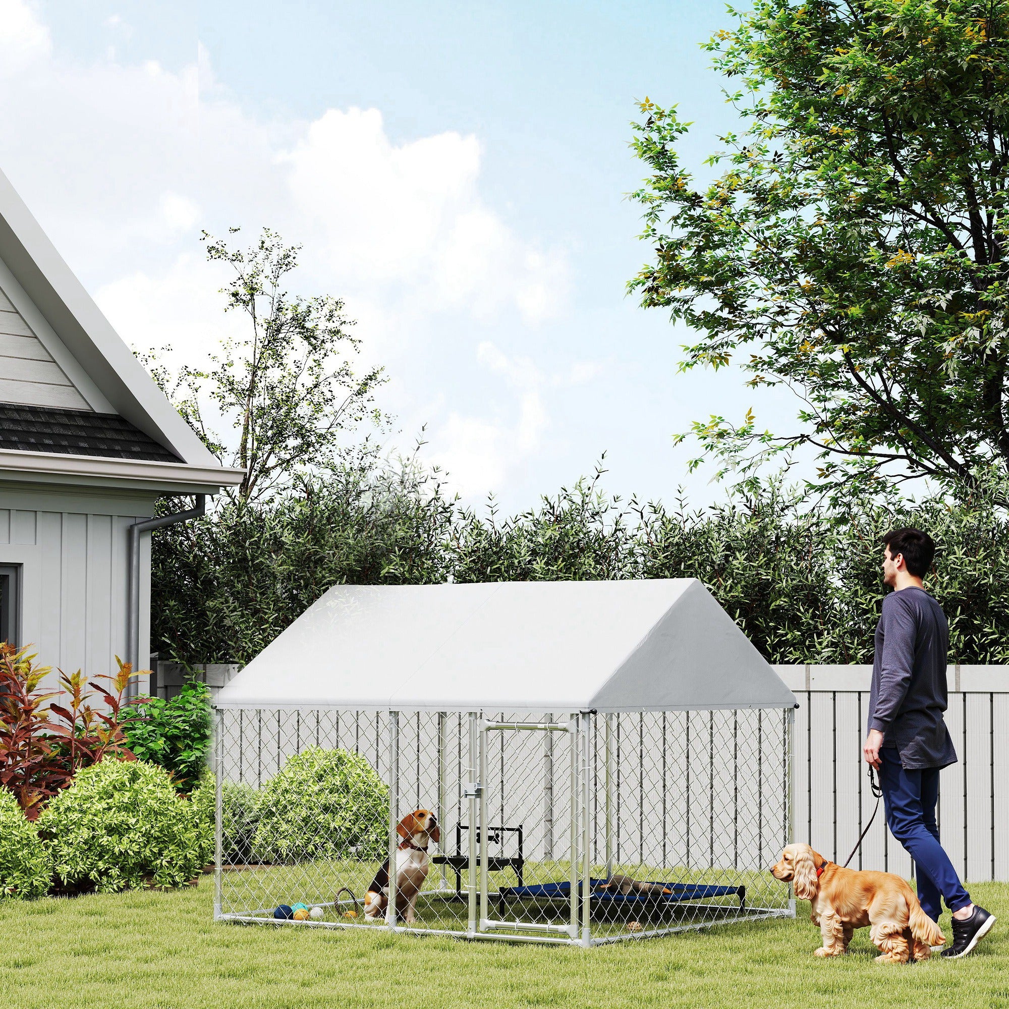 PawHut Outdoor Dog Kennel with Waterproof & Anti-UV Cover, Quick-Connect Frame, Secure Lock for Small Medium Dogs