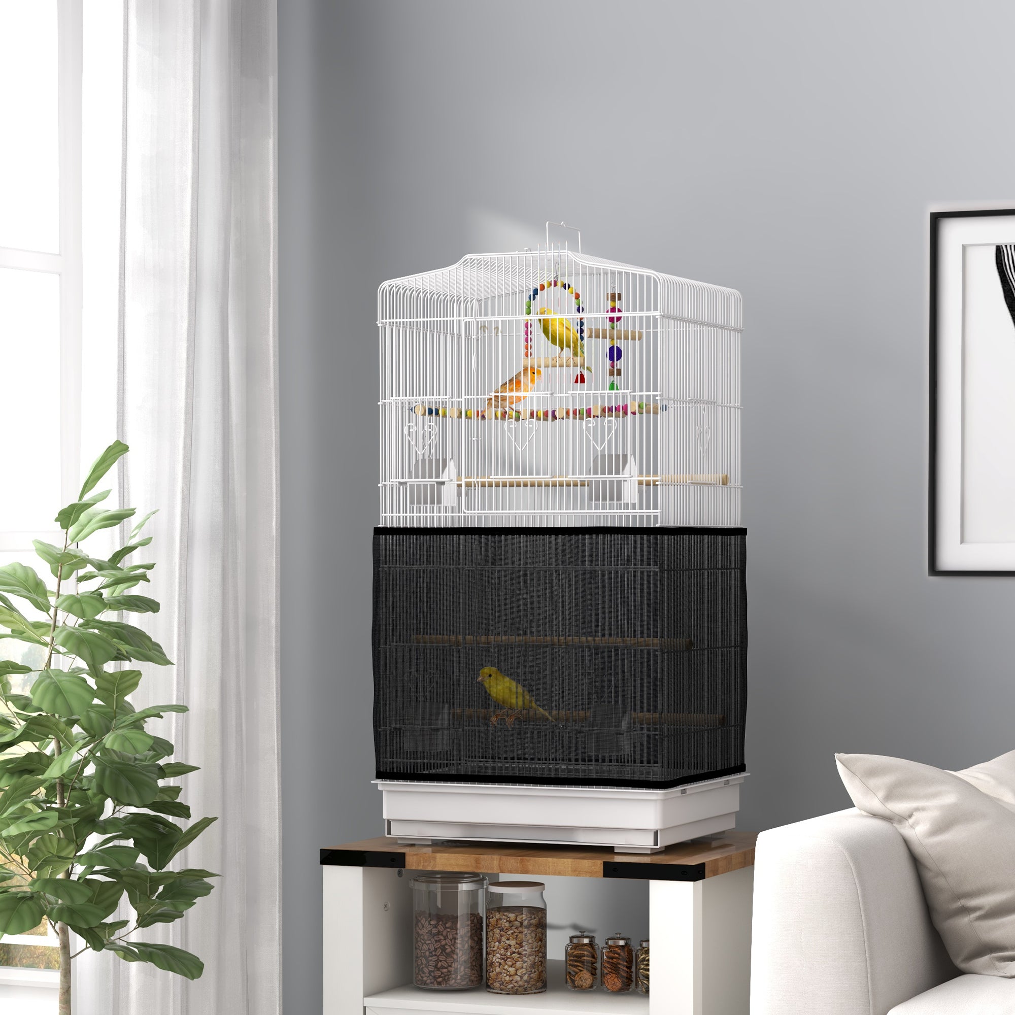 PawHut 36" Bird Cage with Accessories, Handle, Mesh Cover, Tray, White