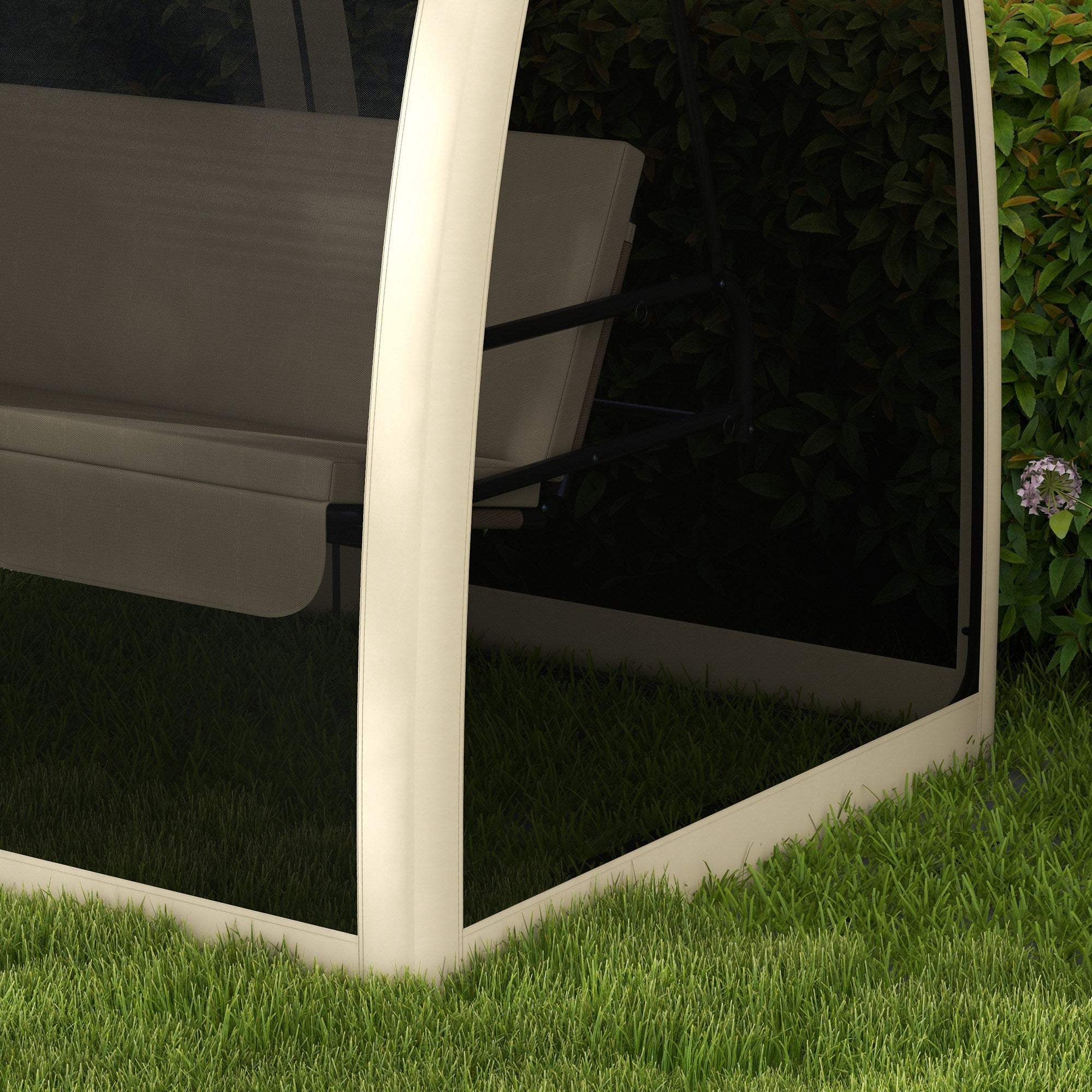 Outsunny 3-Seater Outdoor Swing Chair Chaise Lounger Bed Garden Hammock with Steel Stand, Canopy Netting Walls, Beige