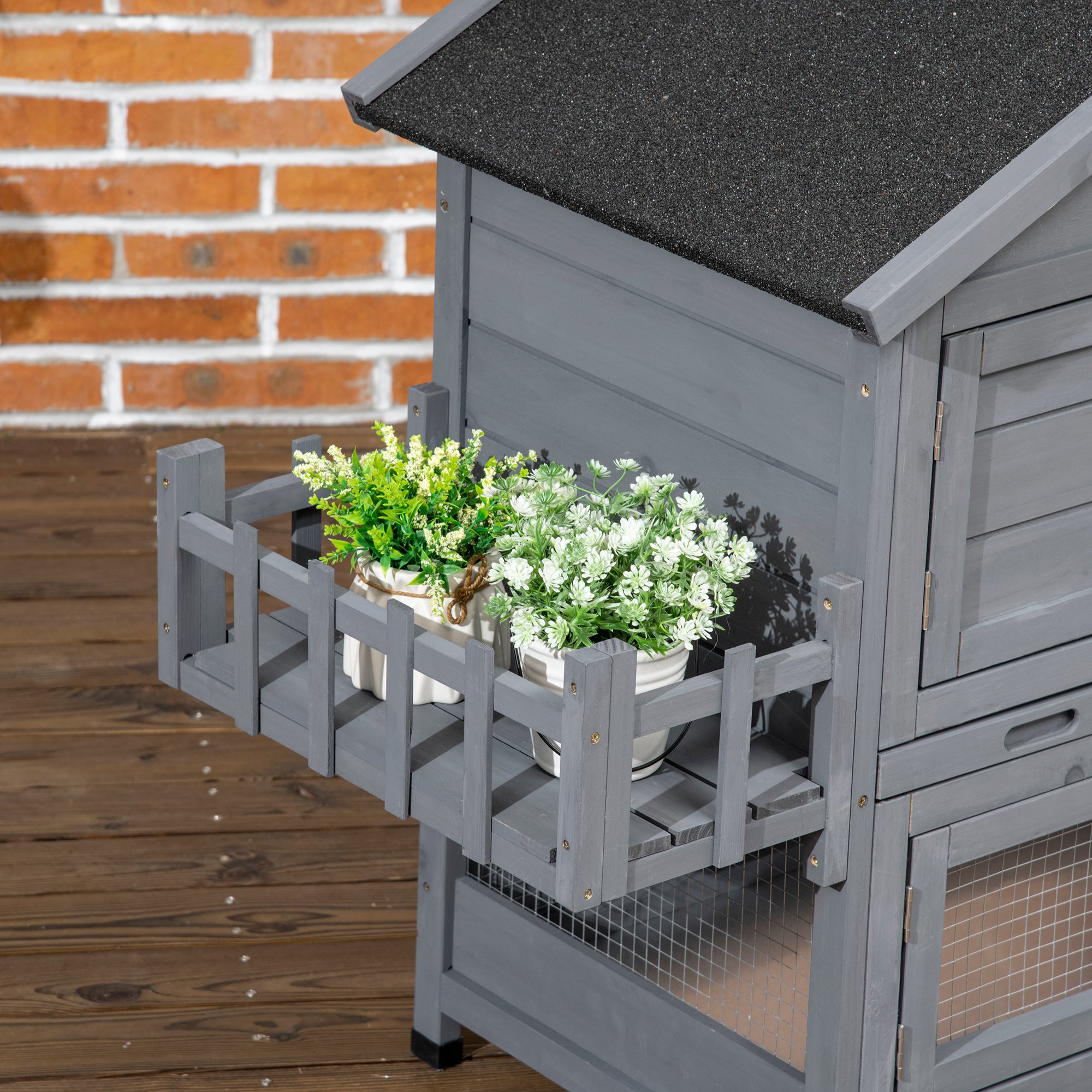PawHut 65" Wooden Rabbit Hutch, Pet Playpen with Openable Roof, Storage Box, for Rabbits and Small Animals, Dark Grey