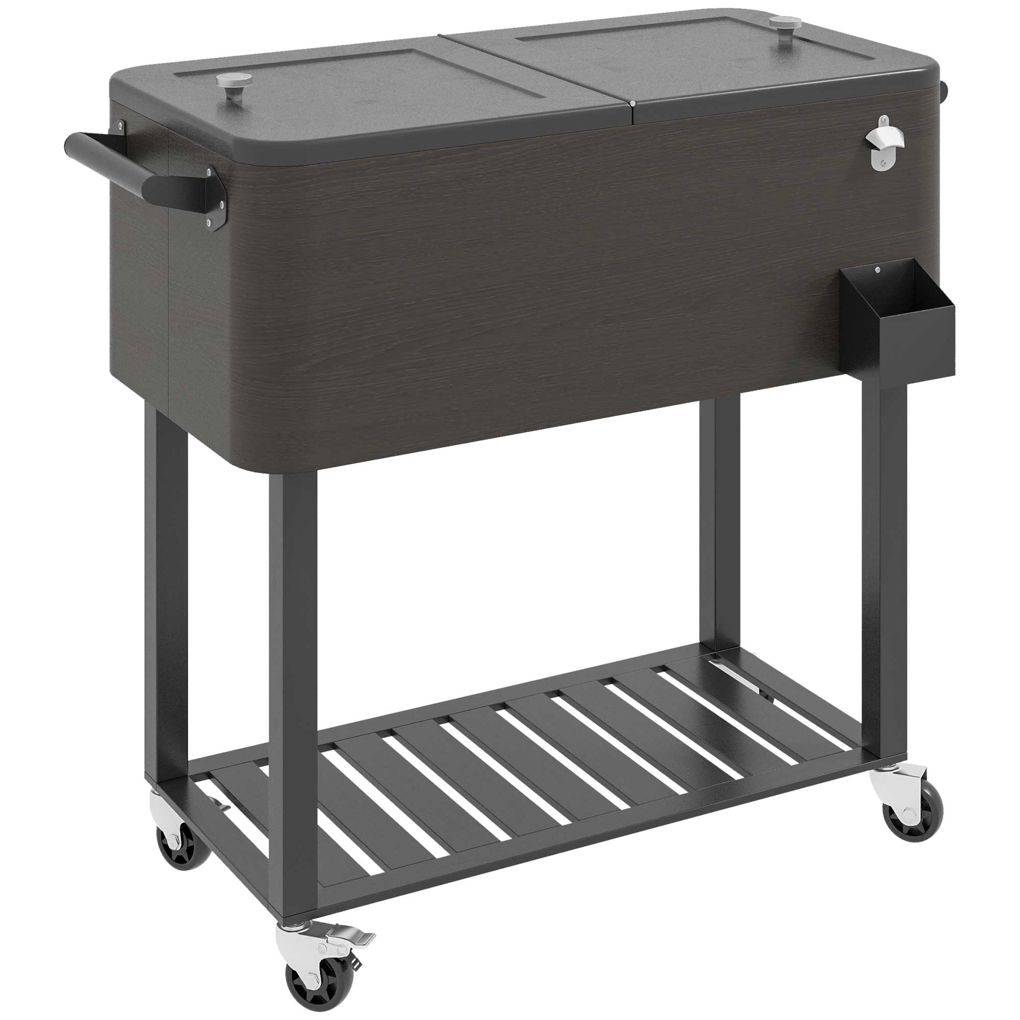 Outsunny Outdoor Beverage Cooler Bar Cart, 67-Qt Patio Cooler Cart Rolling Ice Chest with Shelf, Bottle Opener and Wheels, Grey
