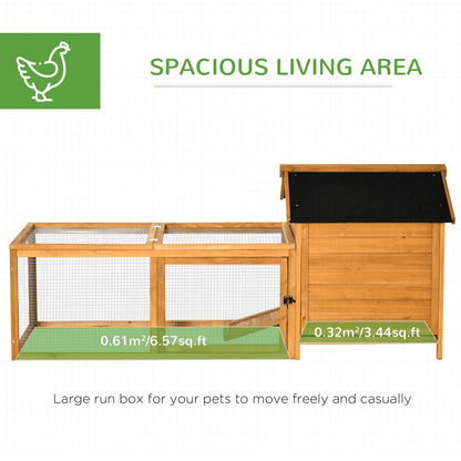 PawHut 2-Tier Chicken Coop, Wooden Hen House, Poultry Habitat Outdoor Backyard with Removable Tray, Nesting Box, Outside Run, Ramp, 71"x36"x31"
