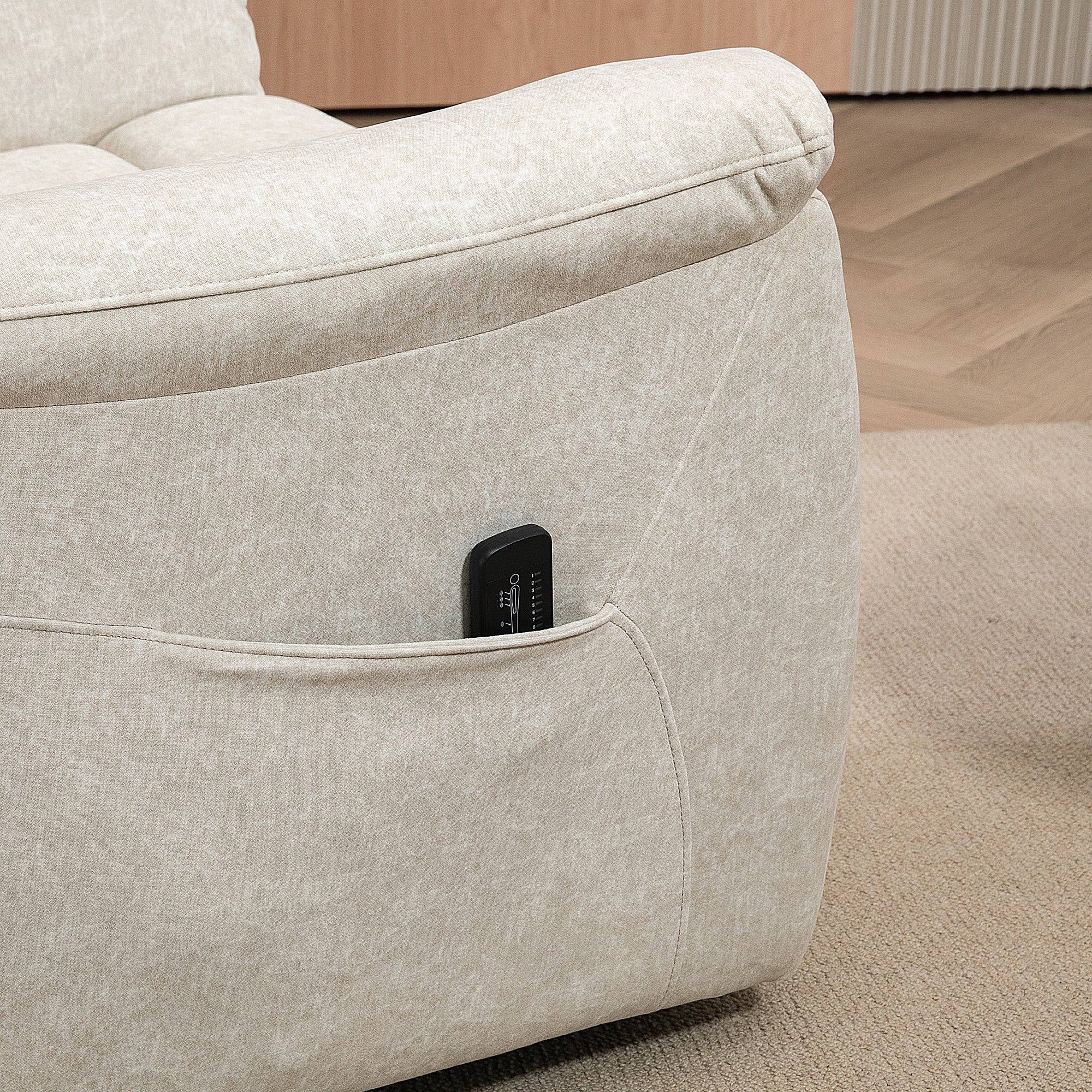 HOMCOM Manual Recliner Chair with Vibration Massage, Reclining Chair for Living Room with Side Pockets, Beige