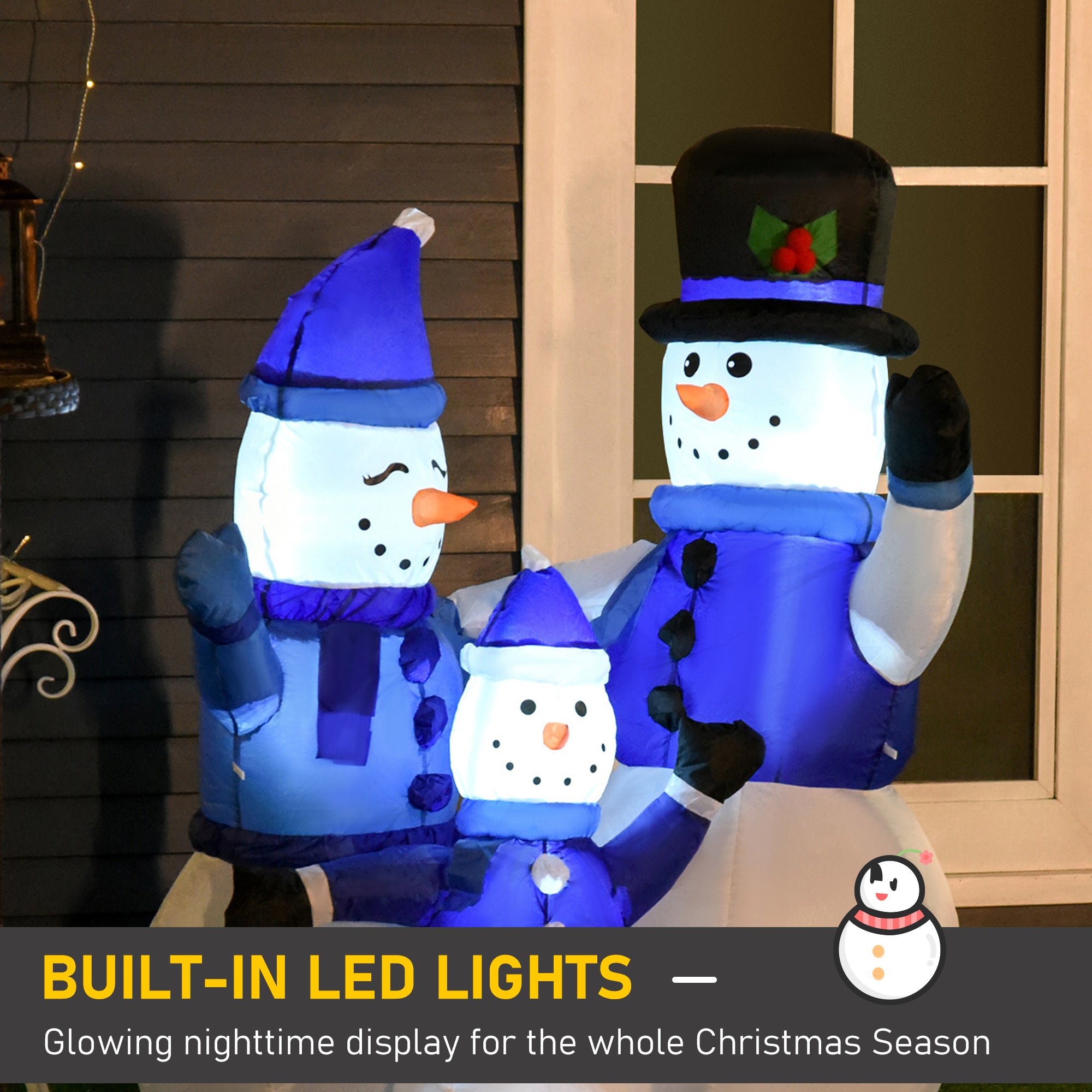 HOMCOM 1.2M Tall Large LED Lighted Christmas Inflatable Snowmen Family Outdoor Indoor Holiday Decorations