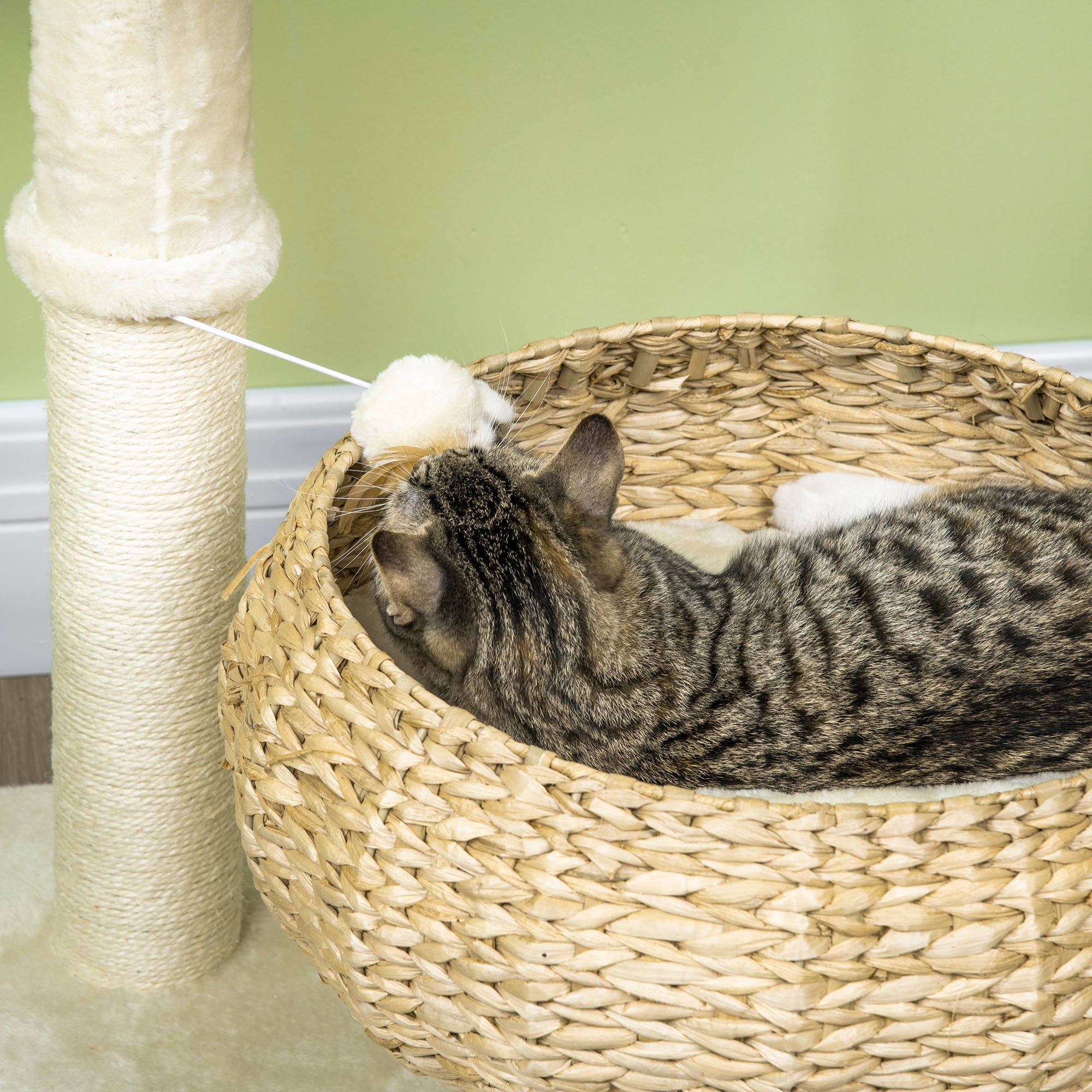 PawHut 28" Cat Tree with Scratching Post, Cat Tower with Double Beds, Beige