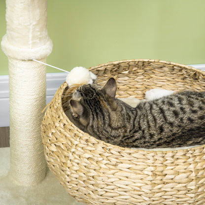 PawHut 28" Cat Tree with Scratching Post, Cat Tower with Double Beds, Beige