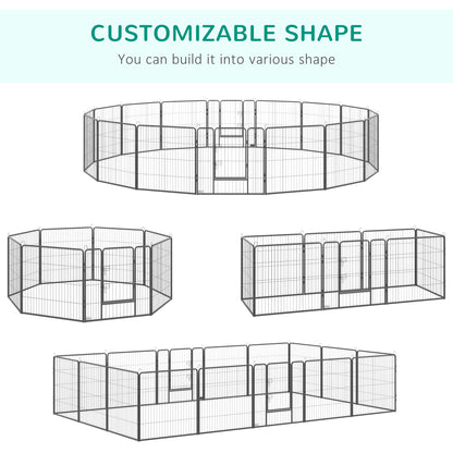 PawHut Heavy Duty Pet Playpen, 16 Panels Steel Dog Fence Puppy Exercise Pen with 2 Doors Locking Latch, 31.5" Height