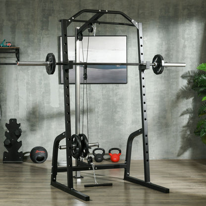 Soozier Power Cage Power Rack with 15-Level Squat Rack, Cable Pulley System, Pull up Stand and Push up Stand