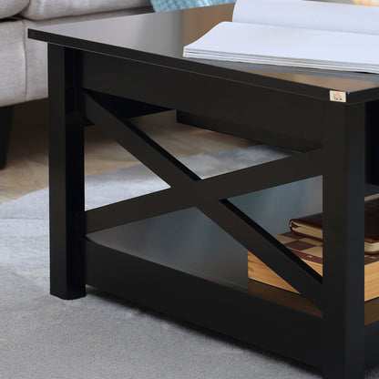 HOMCOM Coffee Table with Storage, Farmhouse Living Room Table with Drawers and Open Shelf, Centre Table with X-frames, Black