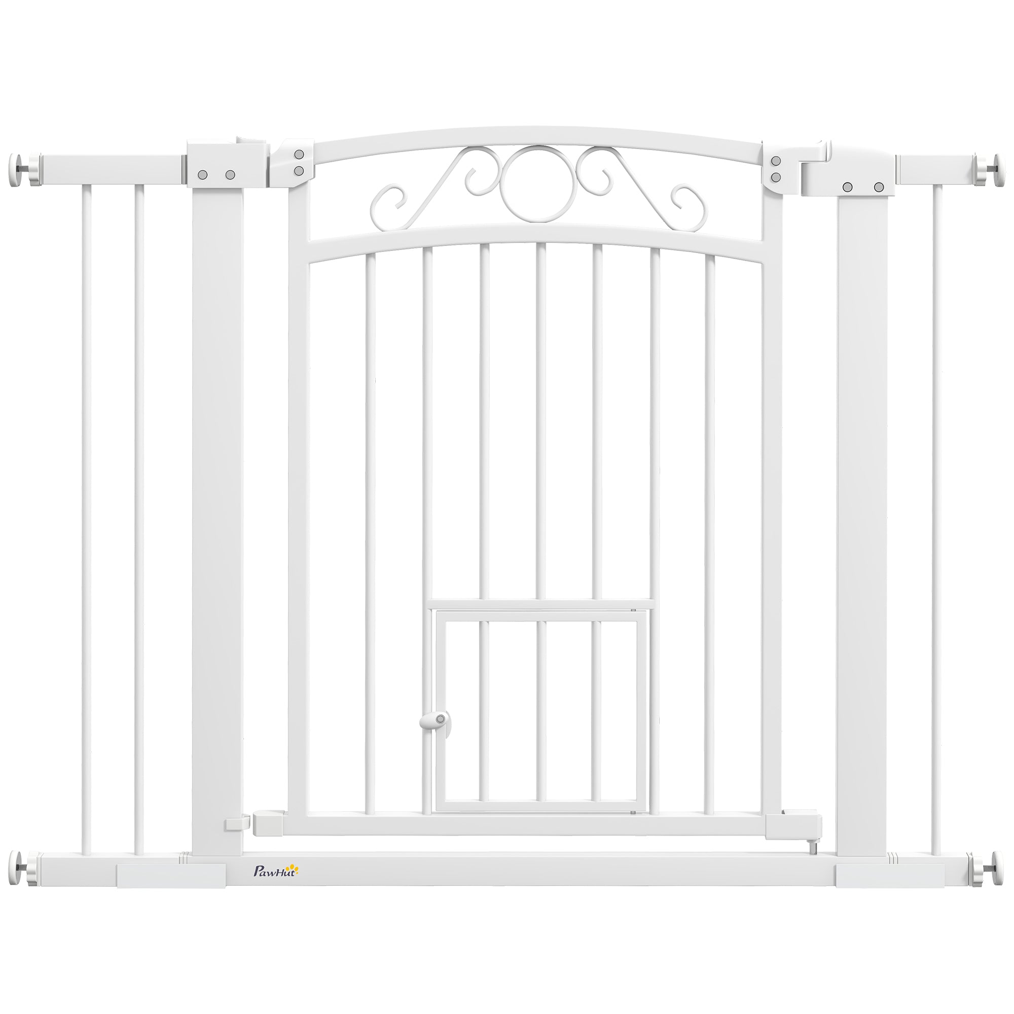 PawHut Dog Gate, Walk Through Pet Gate w/ Small Pet Door, Auto Close, for Doorways, House, Stair, 30"-41" W x 30" H