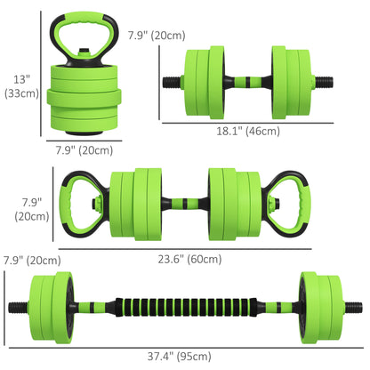 Soozier 44lbs 4-in-1 Adjustable Weight Dumbbell Set, Barbell, Kettlebell, Push Up Stand, Green