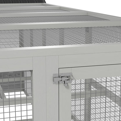 PawHut 142" Outdoor Wooden Chicken Coop with Run, Ramps, Perches, Storage, Combinable Design for 6 - 10 Chickens, Grey