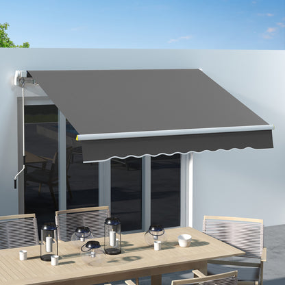 Outsunny 8' x 6.5' Manual Retractable Awning with LED Lights, Aluminum Sun Canopies for Patio Door Window, Dark Grey
