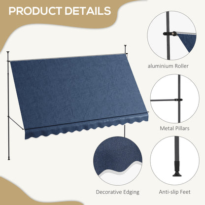 Outsunny 11.5' x 4' Manual Retractable Awning, Non-Screw Freestanding Patio Awning, UV Resistant, for Window or Door, Blue
