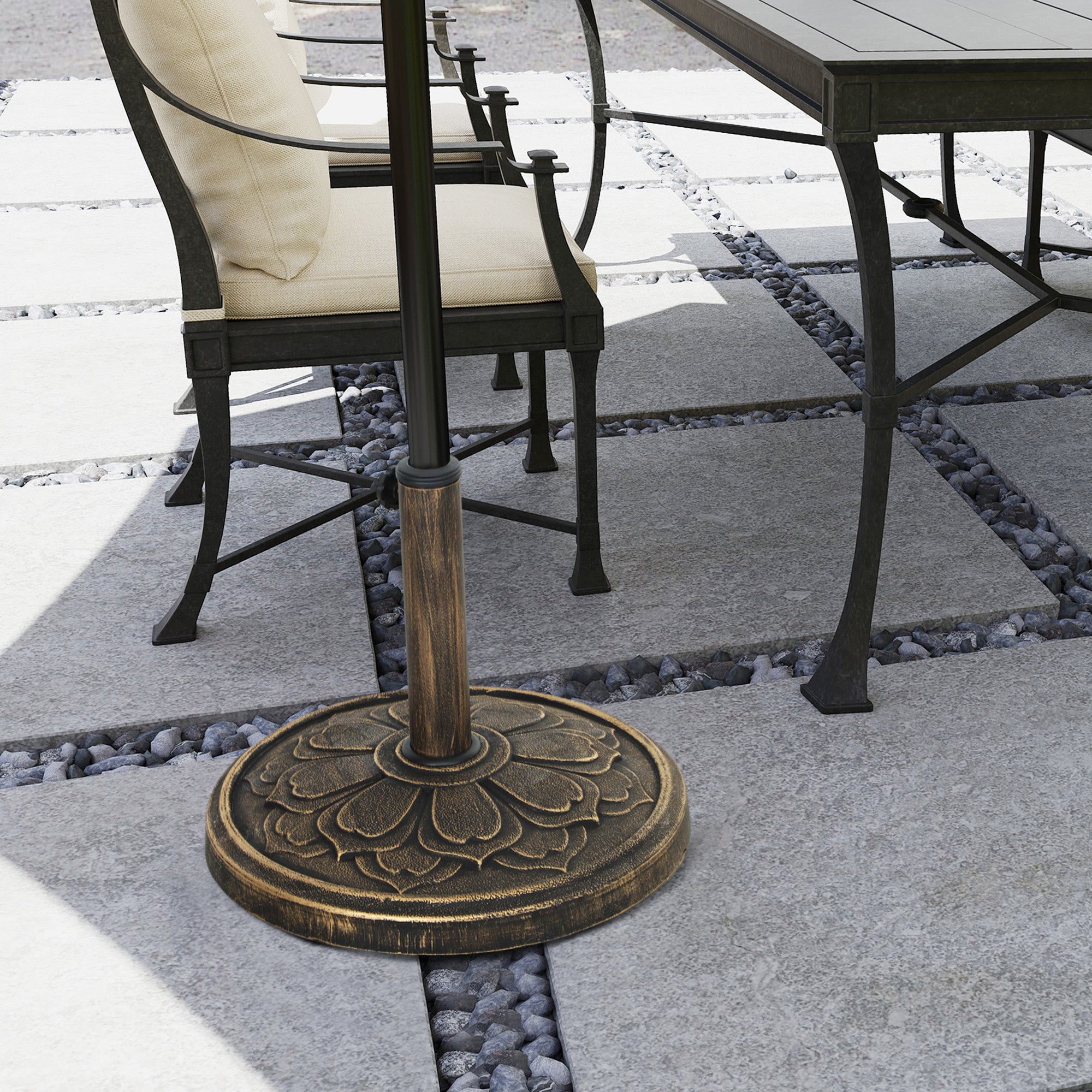 Outsunny Round Patio Umbrella Base, 26 lbs Resin Umbrella Stand Base, Outdoor Umbrella Stand for 1.3"/1.5"/1.9" Umbrella Poles for Outdoor, Lawn, Poolside, Bronze