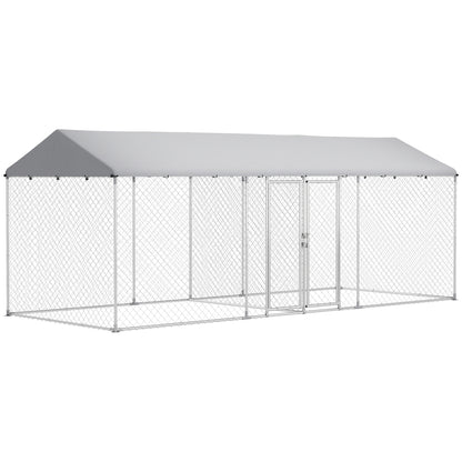 PawHut Outdoor Dog Kennel with Two Rooms, Waterproof UV-Resistant Cover, Escape-Proof Lock, 19.7' x 7.5' x 7.5'