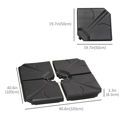 Outsunny 4 Piece Umbrella Base Stand Cantilever Offset Patio Umbrella Weight Plates w/ U Locking, 123 lb Capacity Water or 158 lb Capacity Sand, Black