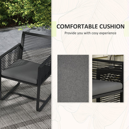 Outsunny 3 Pieces Patio Furniture Outdoor PE Rattan Bistro Set w/ Seat Cushions Tempered Glass Table for Garden Backyard, Black