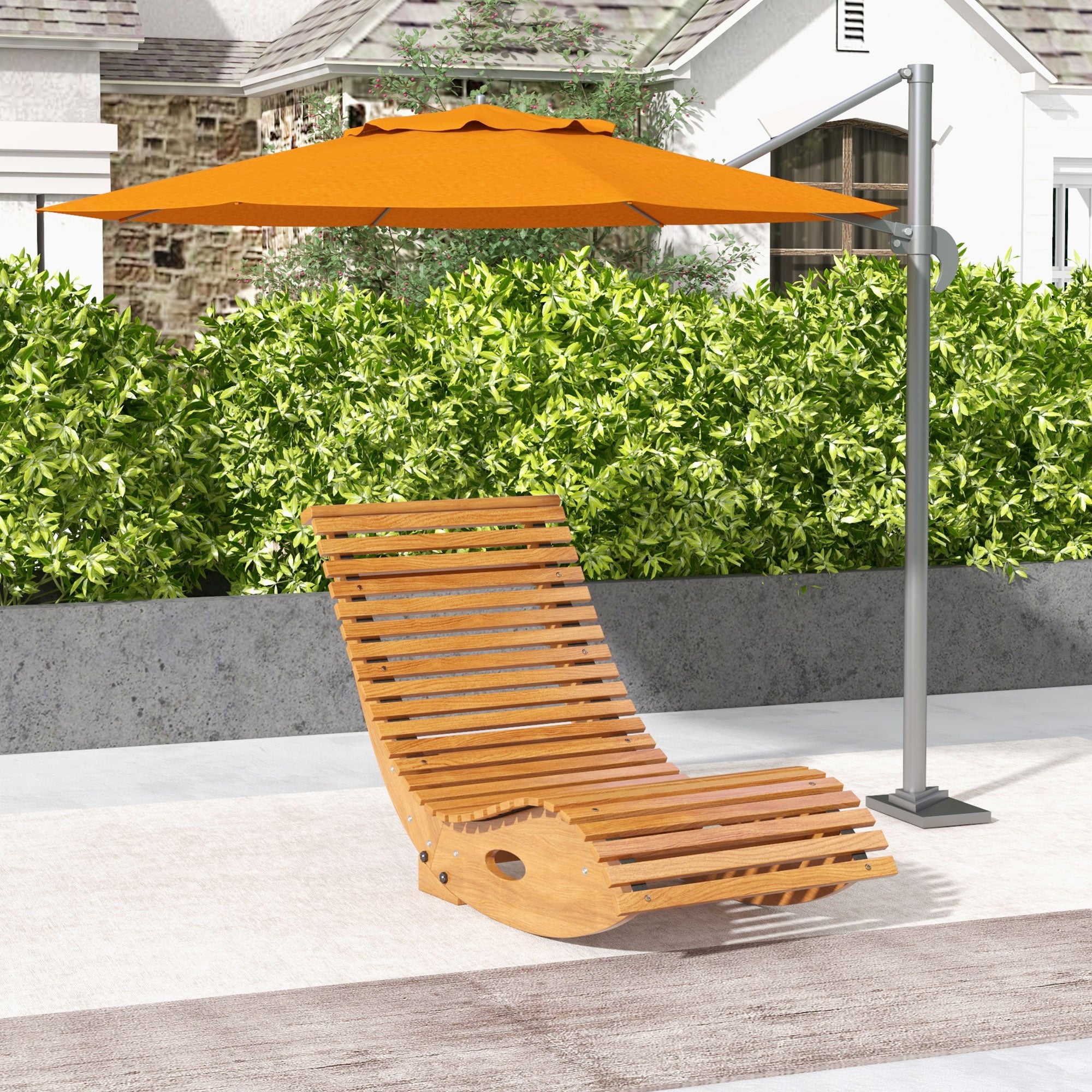 Outsunny Outdoor Rocking Chair w/ Slatted Seat, Wooden Rocking Chair, 51.2" x 23.6" x 23.6", Teak,