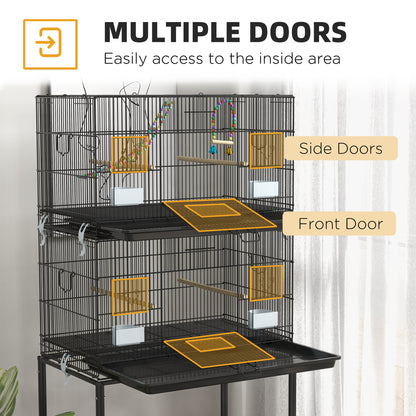 PawHut 65" Birdcage for Canaries, Lovebirds Finches, Budgie Cage with Wheels, Black