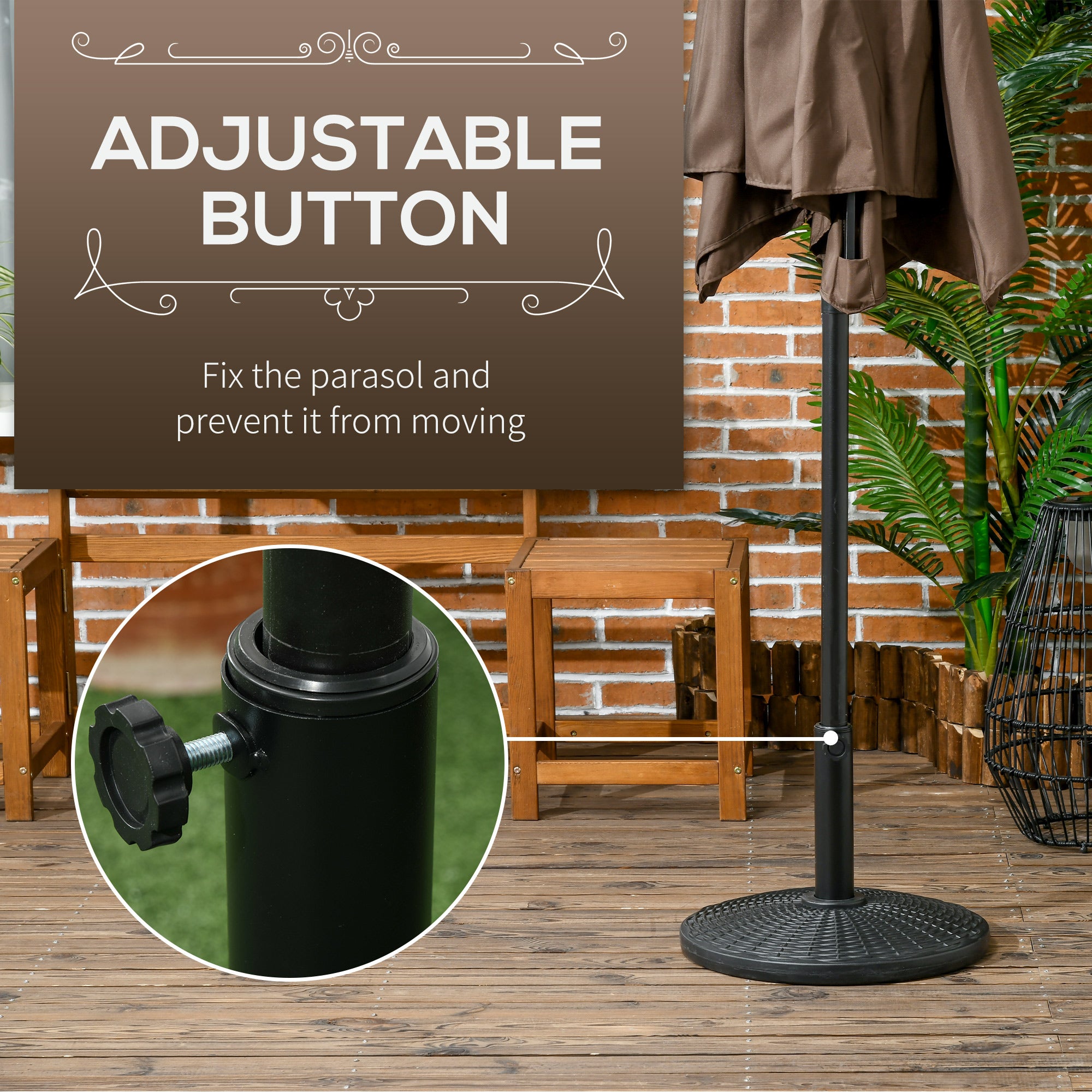 Outsunny 25 lbs Market Umbrella Base Holder 17.5" Round Parasol Stand with Rattan Design for Patio, Outdoor, Backyard, Black