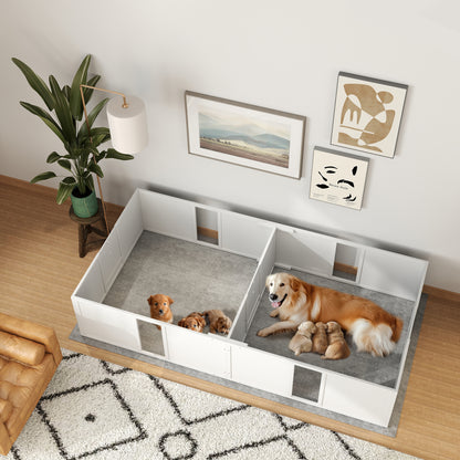 PawHut Whelping Box for Dogs and Puppies, Dog Birth Supplies Indoor w/ Adjustable Height Doors, for Large Sized Dogs