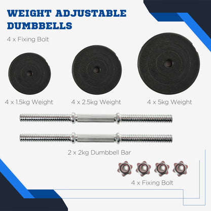 Soozier Adjustable 2 x 44lbs Weight Dumbbell Set for Weight Fitness Training Exercise Fitness Home Gym Equipment, Black (Pair)