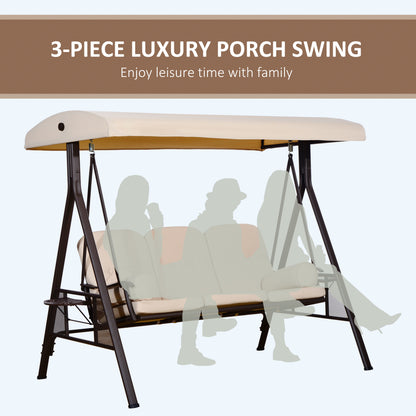 Outsunny 3 Seater Heavy Duty Swing Chair Outdoor Lounge Hammock Cushioned Seat W/ Tilt Canopy, Beige