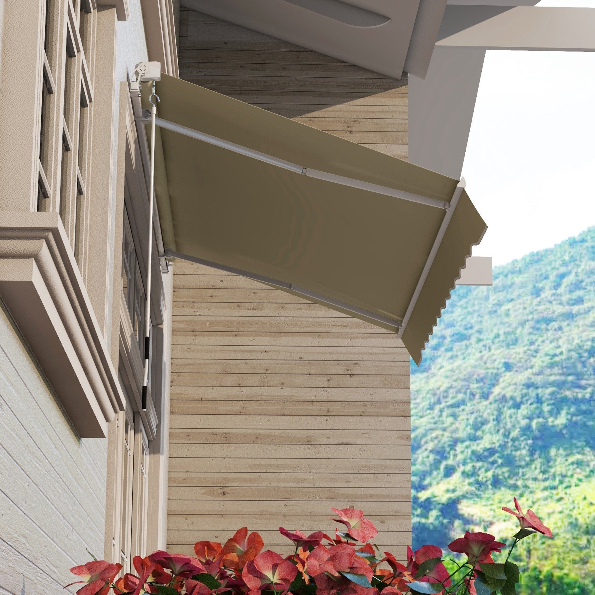 Outsunny 8'x7' Patio Awning Manual Retractable Sun Shade Outdoor Deck Canopy Shelter, Khaki