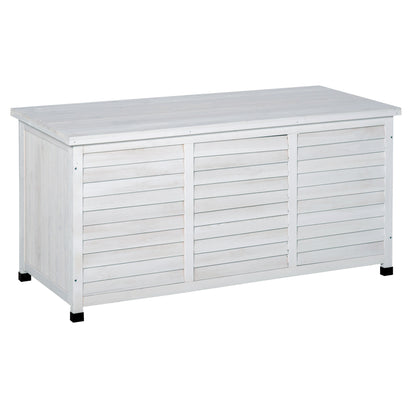 Outsunny 75 Gallon Wooden Storage Box patio Deck Box Bench, Garden Backyard Outdoor Storage Container with Aerating Gap & Weather-Fighting Finish, White