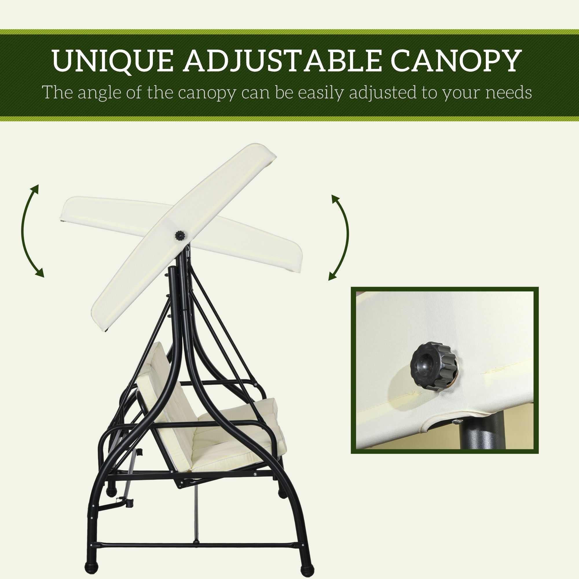 Outsunny Convertible Patio Swing Bed with Canopy and Cushions, 3 Seater Porch Swing for Outdoor, Backyard, Garden, Cream White