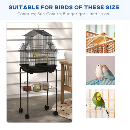 PawHut 48" Bird Cage with Perch, Swing, Food Container, Slide-out Tray, Handle, Parrot Cage for Finches, Canaries, Budgies