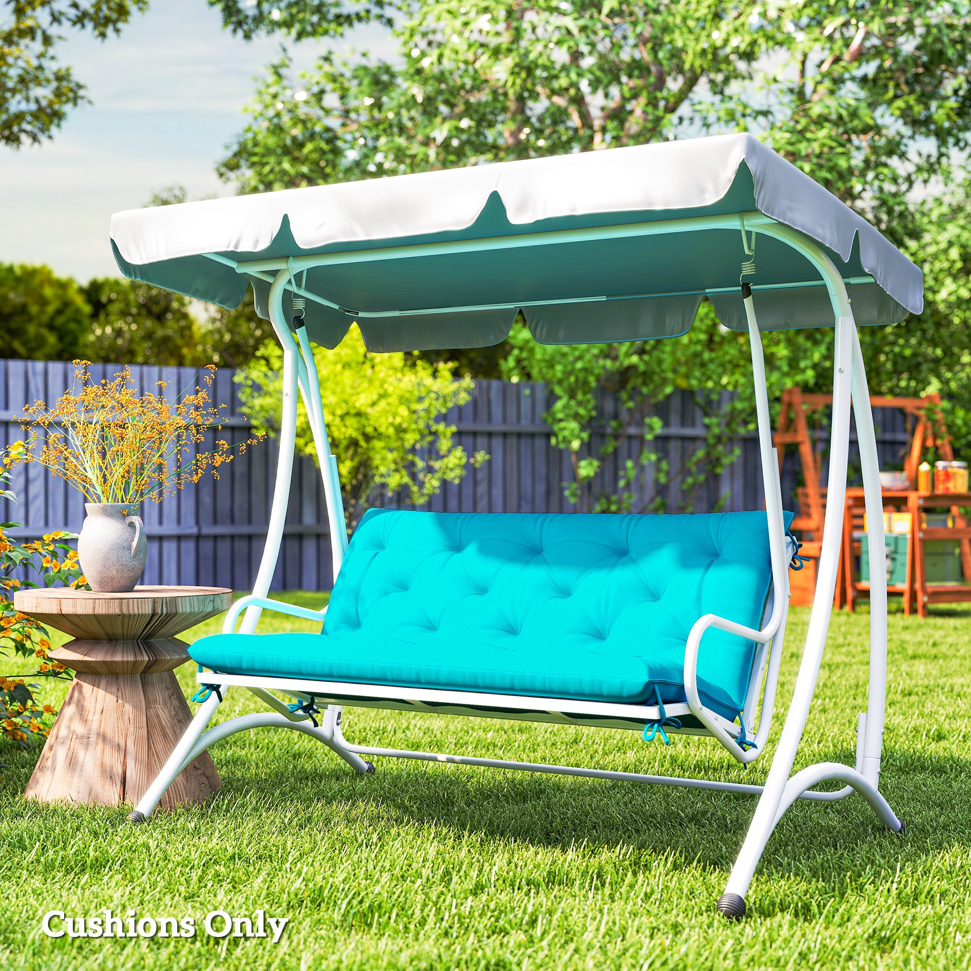 Outsunny 2 Seater Garden Bench Cushion, Thick Outdoor Non-Slip 2 Seater Soft Pad With Backrest for Garden Patio, 47" x 43" x 5", Turquoise