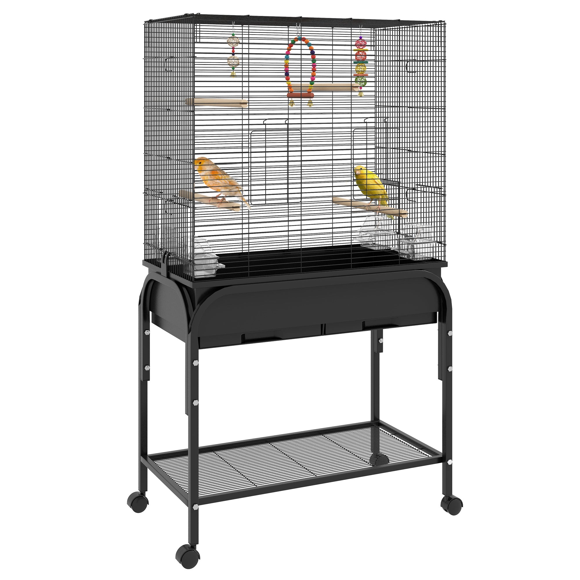 PawHut 51" Bird Cage for Budgies Canaries Finches Lovebirds Parakeets with Rolling Stand, Toys, Black