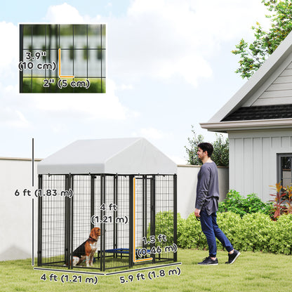 PawHut Outdoor Dog Kennel with Waterproof UV-Resistant Cover, for Medium and Small Dogs, 6' x 4' x 6', Silver
