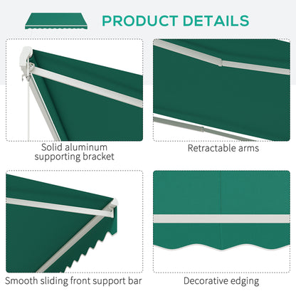 Outsunny 13' x 10' Electric Awning, Retractable Awning Sun Shade Shelter with Remote Controller, Manual Crank Handle and Aluminum Frame, for Deck, Balcony, Yard, Green