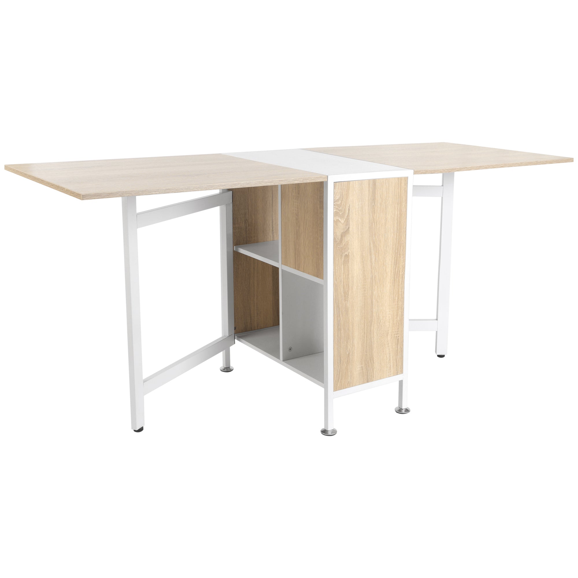 HOMCOM Multi-use Space Saving Folding Dining Table with Hideaway Shelves for Kitchen, Dining, Study and Office