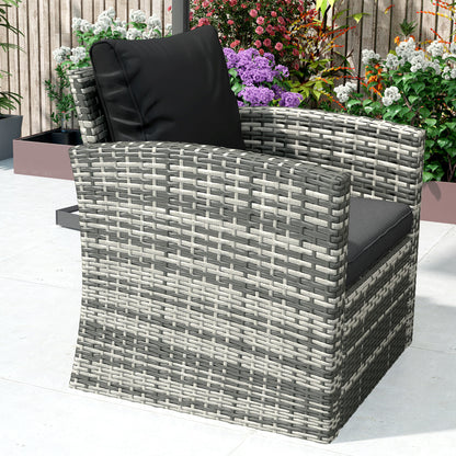 Outsunny 6 Pieces Wicker Patio Furniture Set with Cushions, 7-Seater Rattan Patio Sofa Set with Storage Coffee Table & Side Table, Sectional Outdoor Furniture Set, Black