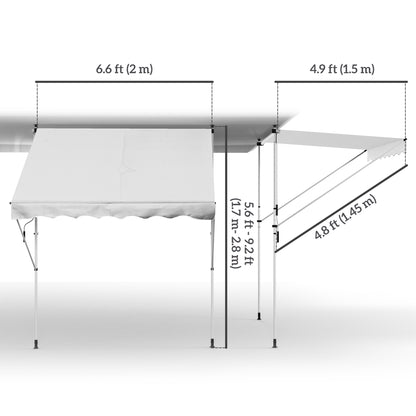 Outsunny 6.6'x5' Manual Retractable Patio Awning Window Door Sun Shade Deck Canopy Shelter Water Resistant UV Protector White