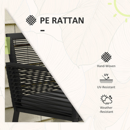 Outsunny 3 Pieces Patio Furniture Outdoor PE Rattan Bistro Set w/ Seat Cushions Tempered Glass Table for Garden Backyard, Black