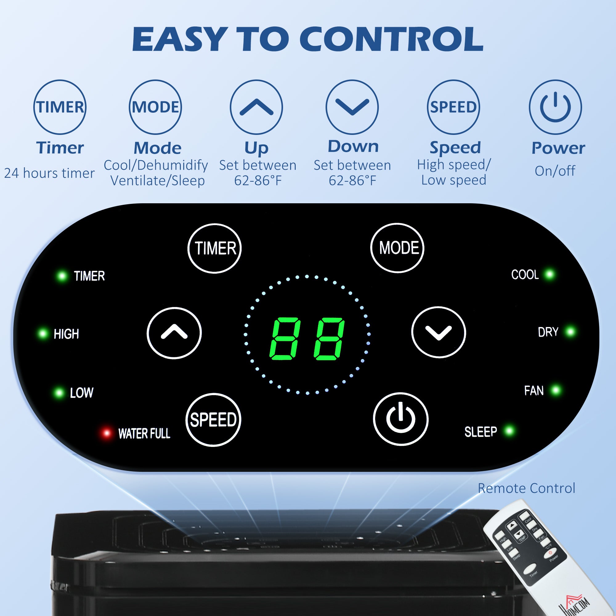 HOMCOM 8000 BTU Portable Air Conditioner with Cooling, Dehumidifier, Remote Control, 24-Hour Timer, Window Mount Kit, Black