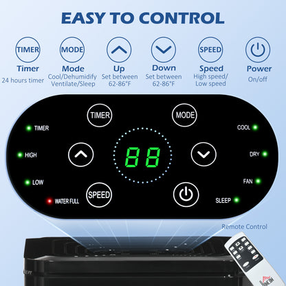 HOMCOM 8000 BTU Portable Air Conditioner with Cooling, Dehumidifier, Remote Control, 24-Hour Timer, Window Mount Kit, Black