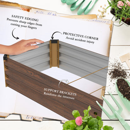 Outsunny 8'x2'x1' Galvanized Raised Bed, Large Elevated Planter Box for Growing Flowers, Herbs and Vegetables, Dark Brown