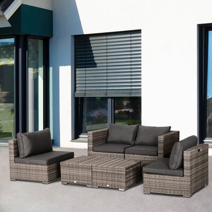 Outsunny 8 Pieces Patio Furniture Set, Outdoor Wicker Rattan Sofa Set Yard Conversation Seat Tea Table and Footstool Garden Patio Furniture w/ 2 Set Cushion Cover Grey & Orange