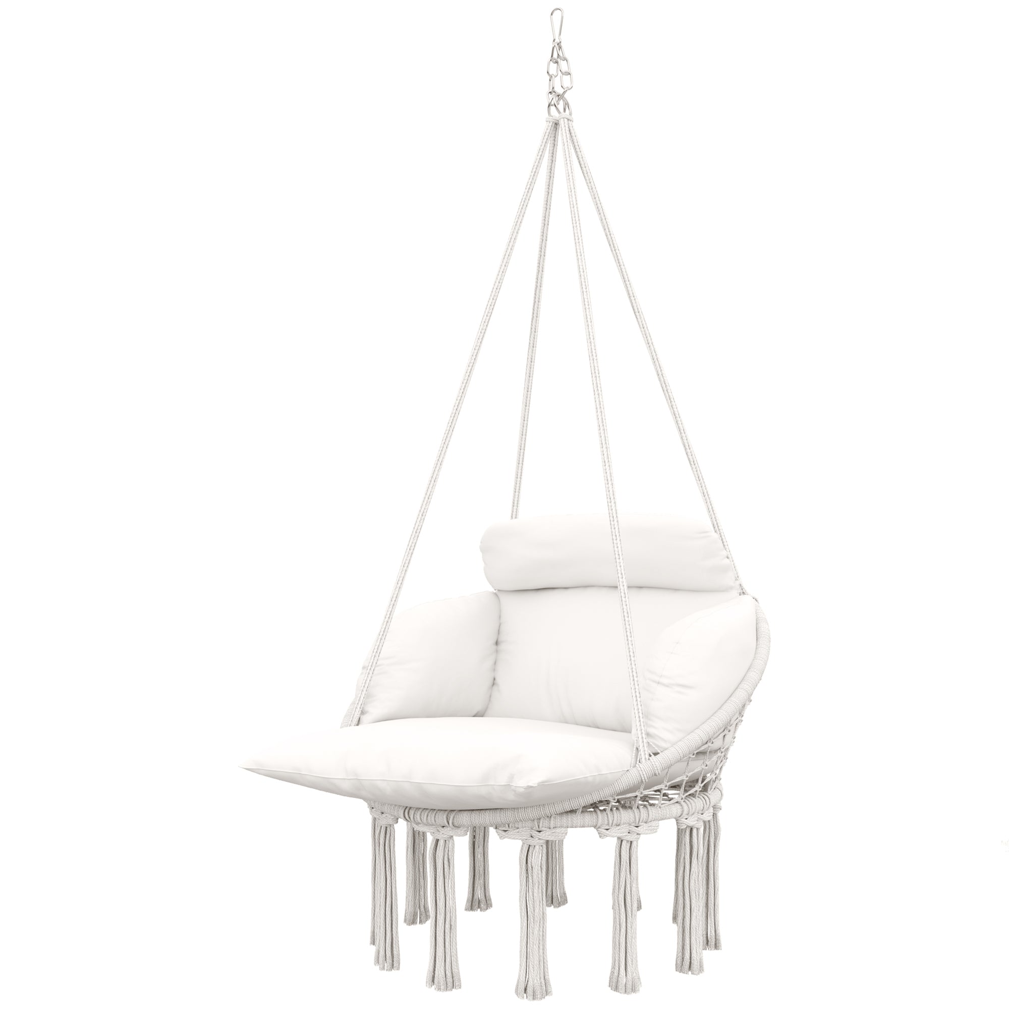 Outsunny Boho Hammock Chair Swing Hanging Chair with Cushion, Chain, Steel Frame for Indoor Outdoor Bedroom Patio Balcony, Cream