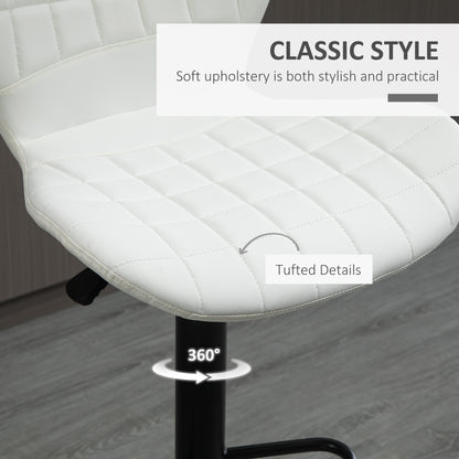 HOMCOM Bar Stools Set of 2 Adjustable Height Swivel Bar Chairs in PU Leather with Backrest & Footrest, White