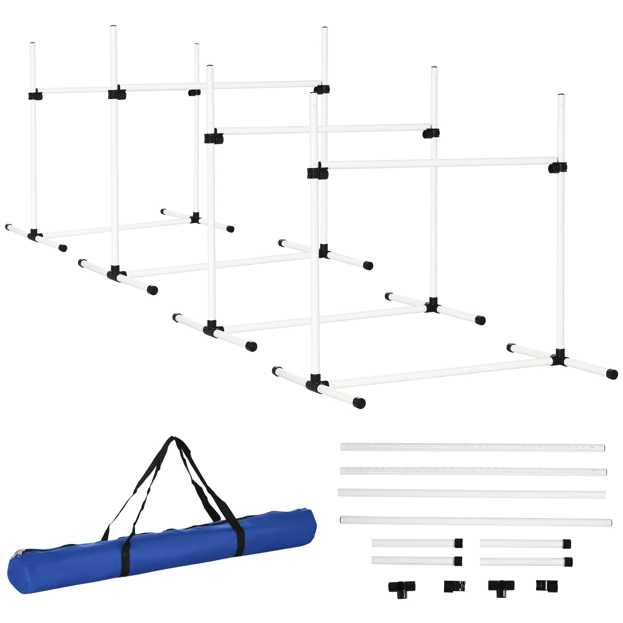 PawHut Set of 4 Dog Agility Training Equipment Adjustable Jump Bar Pet Exercise Kit with Carrying Bag (White)