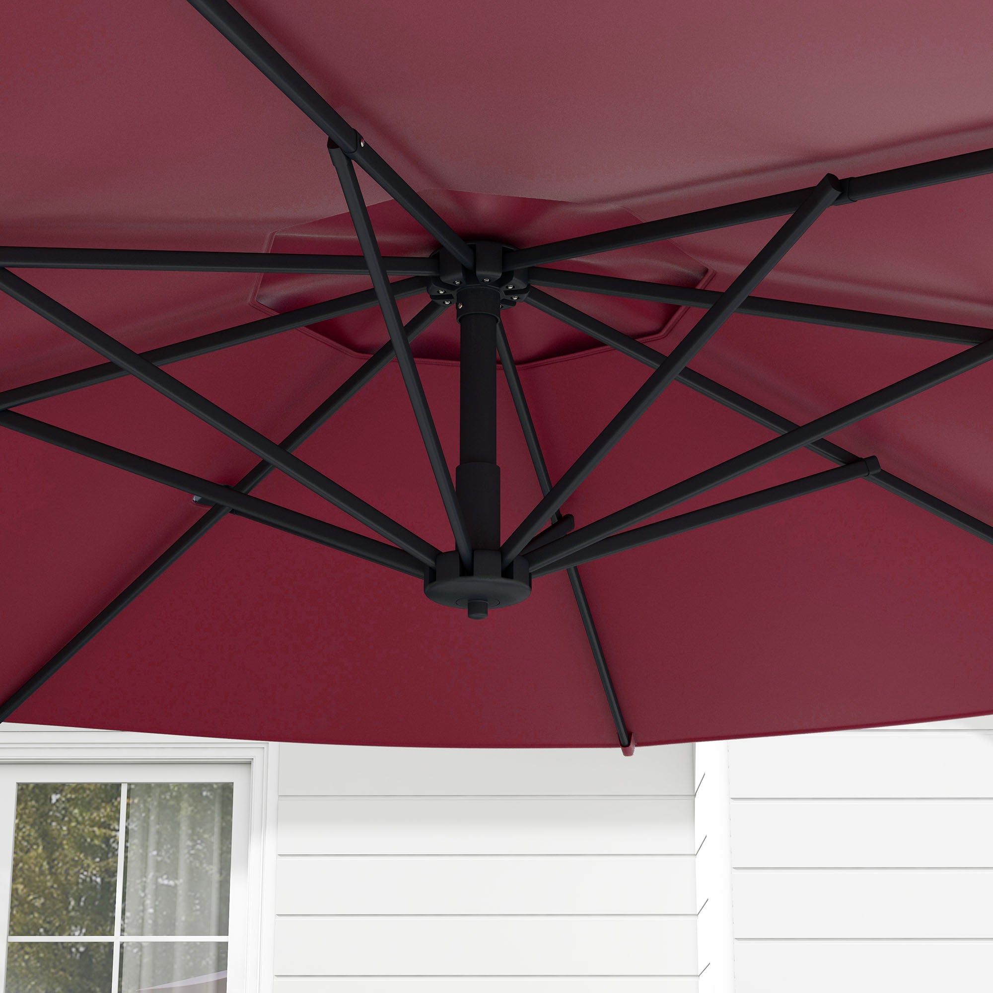 Outsunny 10 FT Cantilever Umbrella, Aluminum Hanging Offset Umbrella with 360°Rotation, Crank, Tilt, Cross Base, Red